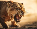 The saber-tooth tiger has a tooth. Royalty Free Stock Photo