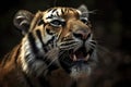 A sabertoothed tiger licked its lips as it sniffed the air searching for its next meal.. AI generation