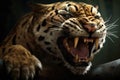 A sabertoothed tiger twitched its paw its sharp claws slicing through the air as it sized up its foe.. AI generation