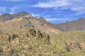 Sabino Canyon State Park in Tucson, Arizona- view of mountain ranges with saguaro cactuses