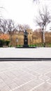 Sabir& x27;s monument with Baku Old City walls background Royalty Free Stock Photo