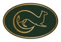 Sable animal vector image. Fur animal emblem or label. Gold silhouette on green background.