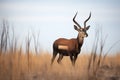 sable antelope standing alert in open plain