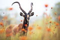 sable antelope standing amidst blooming wildflowers Royalty Free Stock Photo