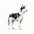 Minimalist Hand-drawn Siberian Husky Portrait In Black And White