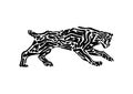 Sabre-toothed tiger animal decorative vector illustration painted by ink, hand drawn grunge cave painting, black isolated