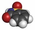 Saccharin artificial sweetener molecule, 3D rendering (sugar substitute). Atoms are represented as spheres with conventional color