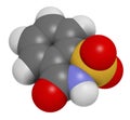 Saccharin artificial sweetener molecule (sugar substitute). Atoms are represented as spheres with conventional color coding: