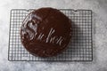 Sacher cake. Traditional Austrian chocolate dessert. Homemade baking. Selective focus, close-up Royalty Free Stock Photo