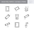 Sachet line icons. Vector illustration included icon as sugar powder packet, soluble pill, effervescent effect outline