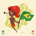 Saci Perere, one-legged rowdy boy holding brazilian flag