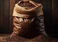 sack bag of roasted coffee grains Royalty Free Stock Photo