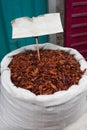 A sack of dried red hot chili pepper for sell
