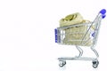 Sack with euro coins in a small shopping cart - economic, savings concept Royalty Free Stock Photo