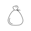 Sack icon. A simple line drawing of a bag for storing money, cereals, sugar and more. Isolated vector on pure white