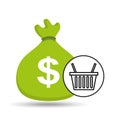 Sack money with basket shopping online