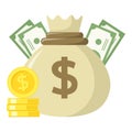 Sack of Money & Stack of Coins Flat Icon Royalty Free Stock Photo