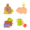 Sack with Money and Wallet Set Vector Illustration Royalty Free Stock Photo