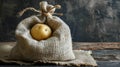 A sack of potatoes in a burlap bag on top of cloth, AI Royalty Free Stock Photo