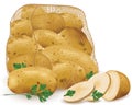 Sack with raw potatoes and parsley leaves Royalty Free Stock Photo