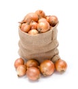 Sack of yellow onions Royalty Free Stock Photo