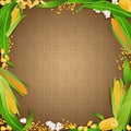 Sackcloth background with the corn foodstuff at the edges Royalty Free Stock Photo
