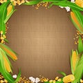 Sackcloth background with the corn foodstuff at the edges