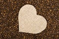 Sackcloth heart on coffee beans