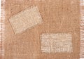 Sackcloth tags on sackcloth material