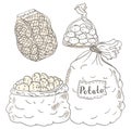 Sacks and bags of potatoes, potatoes in a different packaging