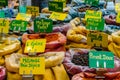 Sacks of different spices, mix, pepper, cinnamon, sesame. Narbonne market in August 2013. France Royalty Free Stock Photo