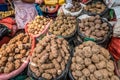 Display a local farm products in Peruvian market Royalty Free Stock Photo