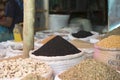 Sacks full of bulk spices, beans, and coffee at a market in Harar, Ethiopia