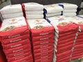 Sacks of italian pizza wheat flour in stacks at a wholesale supermarke