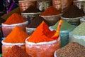 Sacks of spices at market stall Royalty Free Stock Photo