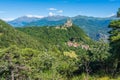 Scenic sight of the Sacra di San Michele Saint Michael`s Abbey. Province of Turin, Piedmont, Italy. Royalty Free Stock Photo