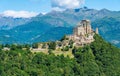 Scenic sight of the Sacra di San Michele Saint Michael`s Abbey. Province of Turin, Piedmont, Italy. Royalty Free Stock Photo