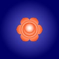 Sacral chakra Svadhisthana in Orange color on dark blue space background. Isoteric flat icon. Geometric pattern. Vector Royalty Free Stock Photo
