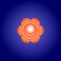 Sacral chakra Svadhisthana in Orange color on dark blue space background. Isoteric flat icon. Geometric pattern. Vector