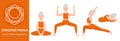 Sacral Chakra Yoga poses. Elderly woman practicing Swadhisthana Chakra Yoga asana. Healthy lifestyle. Flat cartoon