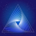 Sacral geometry design with triangle on background of space and stars. Magic symbol. Royalty Free Stock Photo