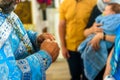 The sacrament of baptism. Orthodoxal Christening. Priest with ritual attributes Royalty Free Stock Photo