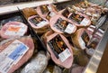 Sacramento, CA, USA December 2 2022 Pieces of frozen smoked ham for sale at a supermarket