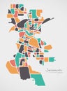 Sacramento California Map with neighborhoods and modern round sh