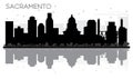 Sacramento City skyline black and white silhouette with Reflecti