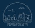 Sacramento - Cityscape with white abstract line corner curve modern style on dark blue background, building skyline city vector Royalty Free Stock Photo