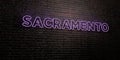 SACRAMENTO -Realistic Neon Sign on Brick Wall background - 3D rendered royalty free stock image