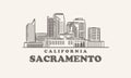 Sacramento skyline, california drawn sketch american city