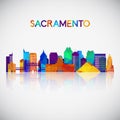 Sacramento skyline silhouette in colorful geometric style.