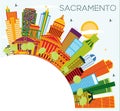 Sacramento USA City Skyline with Color Buildings, Blue Sky and C